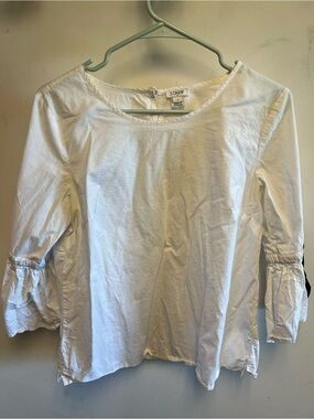 J. Crew White Cotton Boatneck 3/4 Sleeve Blouse with Ruffle Cuffs